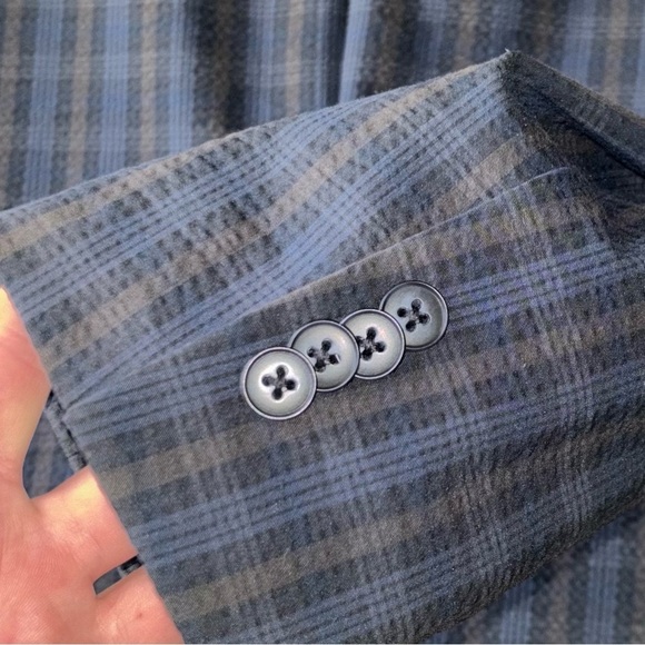 John Varvatos Men’s Seersucker Unstructured Blazer Jacket Size 42R Blue - Picture 6 of 8
